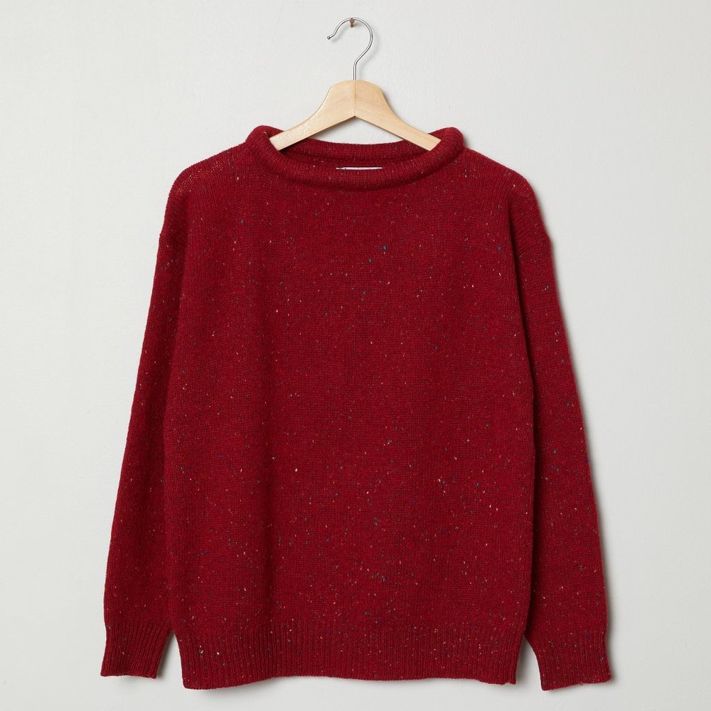 Vtg 70s Burgundy Fleck Tube Neck Wool Sweater L